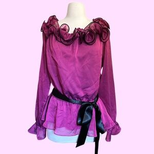 Vintage fairy grunge whimsy goth ruffle collar pink‎ and black blouse size large